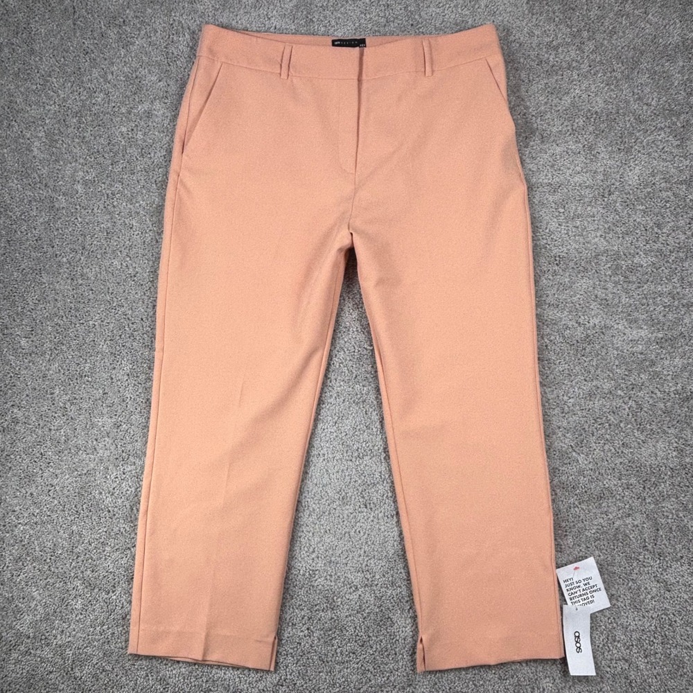 ASOS DESIGN Women Peach Pink Slim Leg Ankle Trousers High Rise Size US 14 NWT
